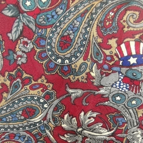 100% Silk Rene Patriotic Paisley Colorful Traditional Long Neck Tie - Picture 7 of 7